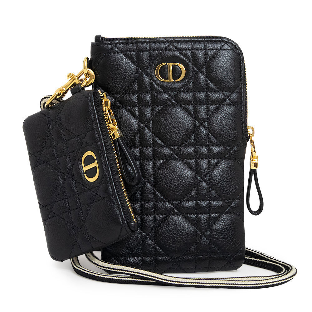 Christian Dior Caro Multifunction Cannage Bag Crossbody Calfskin Leather Black